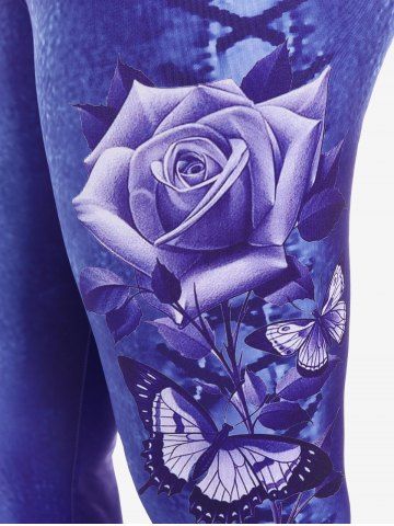 Plus Size 3D Lace Up Denim Rose Print Skinny Jeggings