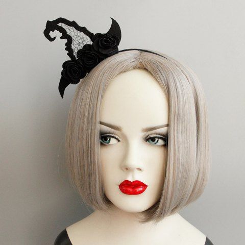 Halloween Rose Witch Hat Shape Masquerade Party Hairband - BLACK