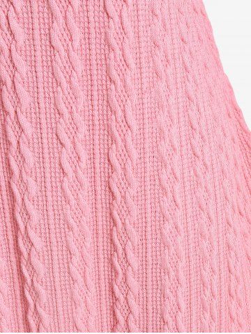 Plus Size Raglan Sleeve Cable Knit Panel Colorblock Lace Up Tee