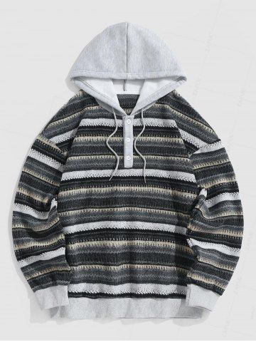 Hooded Spliced Colorblock Sweater - DARK GRAY - L