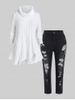 Plus Size Cowl Neck Cable Knit Asymmetric Sweater and Ripped Skinny Jeans Outfit -  
