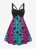 Plus Size High Waist Pumpkin Spider Print Halloween Dress -  