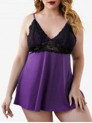 Plus Size Lace Insert See Thru Backless Lingerie Babydoll -  