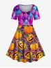 Robe D'Halloween Ajustée Evasée à Imprimé Citrouille - Multi 