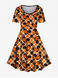 Plus Size Heart Plaid Print Fit and Flare Dress -  