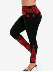 Legging Fleuri Graphique de Grande Taille - Rouge 5x | US 30-32