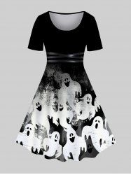 Robe Ligne A D'Halloween Vintage à Imprimé 3D Fantôme Croix - Noir L | US 12