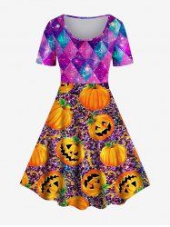 Pumpkin Print Halloween Fit and Flare Dress -  