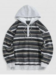 Pull à Capuche en Blocs de Couleurs Jointif en Maille - Gris Foncé XL
