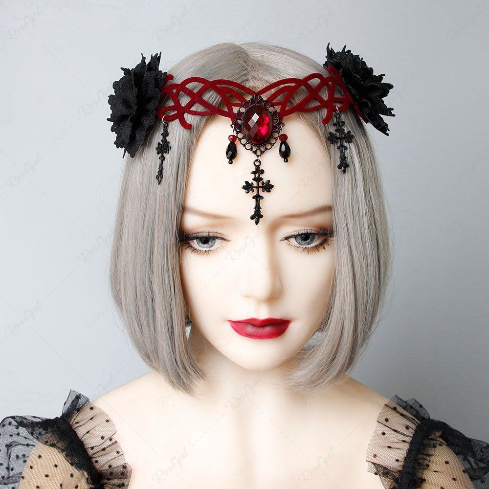 Accessoire de Cheveux de Soirée Cosplay Gothique Fleur avec Strass Multi 