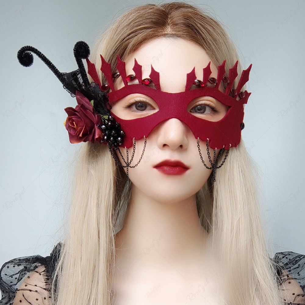 Masque de Cosplay Halloween Rose Semi-Visage Rouge foncé 
