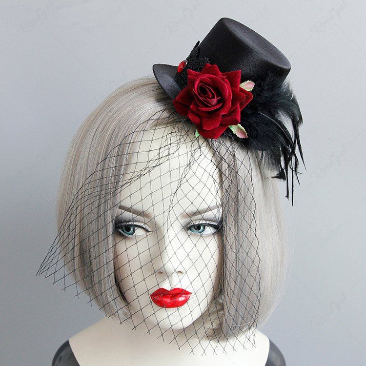 Pince à Cheveux en Maille Motif Rose et Plumes Style Gothique Vintage Multi 
