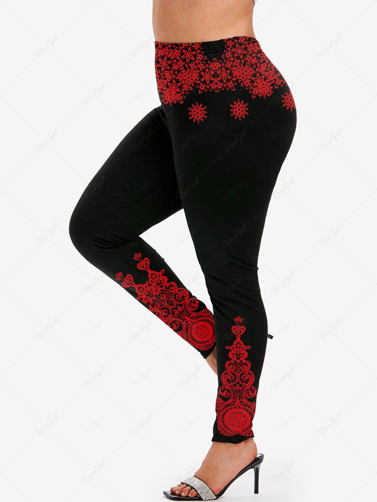 Legging Fleuri Graphique de Grande Taille Rouge 5x | US 30-32