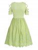 Flower Embroidery Lattice Cinched Flare Dress -  