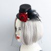 Gothic Vintage Rose Feather Mesh Hair Clip -  