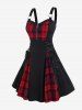 Gothic Lace Up Plaid Half Zipper Fit and Flare Dress and Accessory -  