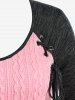Plus Size Raglan Sleeve Cable Knit Panel Colorblock Lace Up Tee -  