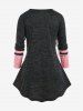 Plus Size Raglan Sleeve Cable Knit Panel Colorblock Lace Up Tee -  