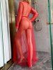 Solid Color See Thru Lace Self Belted Poet Sleeve Lingerie Top -  