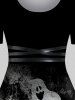 Robe Ligne A D'Halloween Vintage à Imprimé 3D Fantôme Croix - Noir 3X | US 22-24