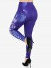 Plus Size 3D Lace Up Denim Rose Print Skinny Jeggings -  