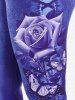 Plus Size 3D Lace Up Denim Rose Print Skinny Jeggings -  