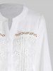 Floral Embroidery Eyelet Half Button Pintuck Blouse -  
