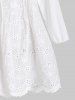 Floral Embroidery Eyelet Half Button Pintuck Blouse -  