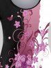 Plus Size Butterfly Flower Printed Colorblock Long Sleeves Tee -  