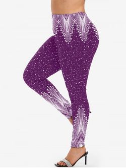 Plus Size Abstract Print Retro High Waisted Leggings - CONCORD - 5X | US 30-32