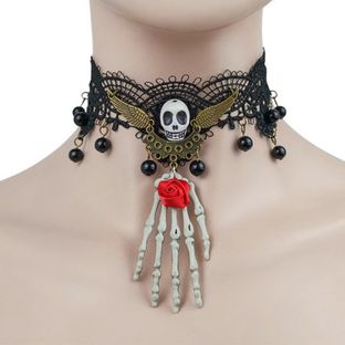 Halloween Vintage Ghost Claw Skull Decor Lace Choker