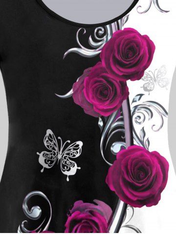 3D Rose Printed Colorblock Tee and Leggings Plus Size Outfit