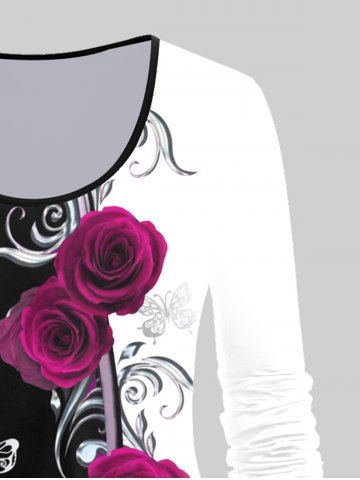 3D Rose Printed Colorblock Tee and Leggings Plus Size Outfit
