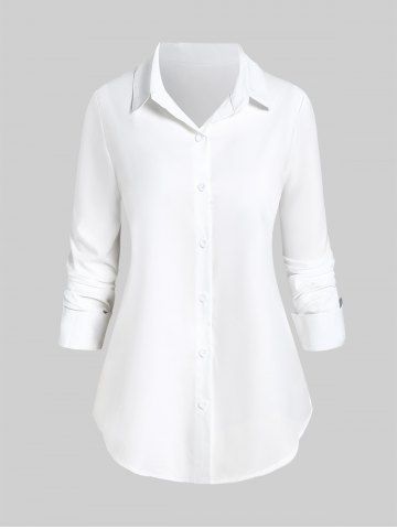 Plus Size Long Sleeves Basic Shirt - WHITE - 1X | US 14-16