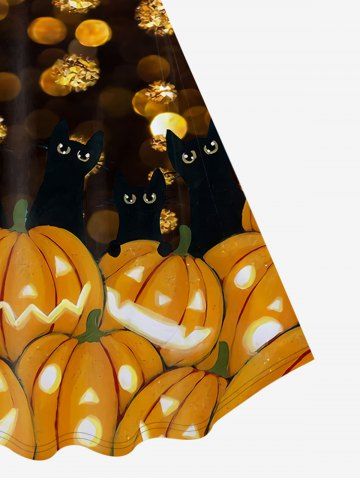 Halloween Pumpkin Cat Print Vintage A Line Dress