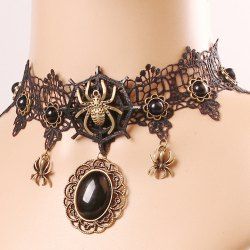 Halloween Vintage Lace Spider Choker Necklace -  