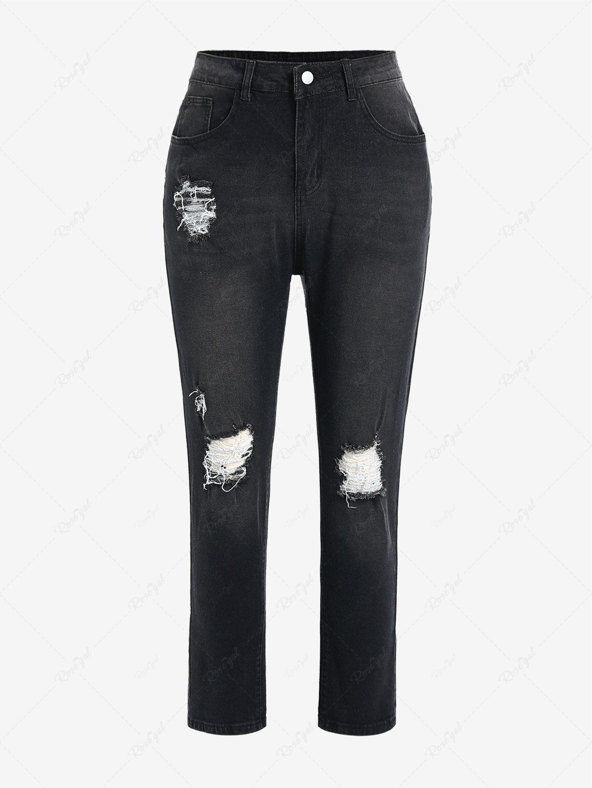 Cheap Plus Size Cat's Whisker Ripped Pencil Jeans  