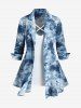 Tie Dye Long Sleeves Shacket and Crisscross Tank Top Set and Ripped Cat's Whiskers Frayed Jeans Plus Size Outfit -  