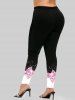 3D Bowknot Colorblock T-shirt and Leggings Plus Size Outfit -  