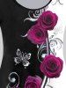 3D Rose Printed Colorblock Tee and Leggings Plus Size Outfit -  