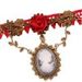 Gothic Vintage Emboss Pendant Lace Choker Necklace -  