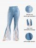 Plus Size Lace Panel 3D Denim Print Bell Bottom Pants -  