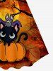 Robe D'Halloween Evasée à Imprimé Citrouille et Chat - Orange 