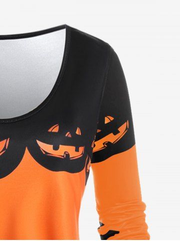 Halloween Pumpkin Castle Print Long Sleeves Tee