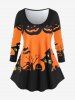 Halloween Pumpkin Castle Print Tee and Cat Spider Print Leggings Outfit -  