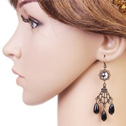 Gothic Vintage Beaded Drop Earrings - BLACK