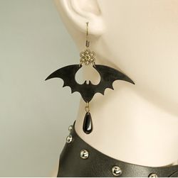 Gothic PU Bat Drop Earrings - BLACK