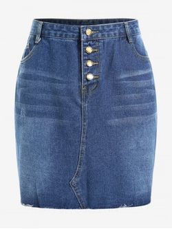 Plus Size Cat Whisker Denim Mini Bodycon Skirt - DEEP BLUE - XL