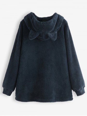 Plus Size Cat Graphic Fluffy Kangaroo Pocket Hoodie