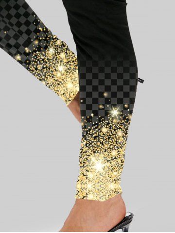 Plus Size 3D Sparkles Checkerboard Ombre Printed Skinny Leggings